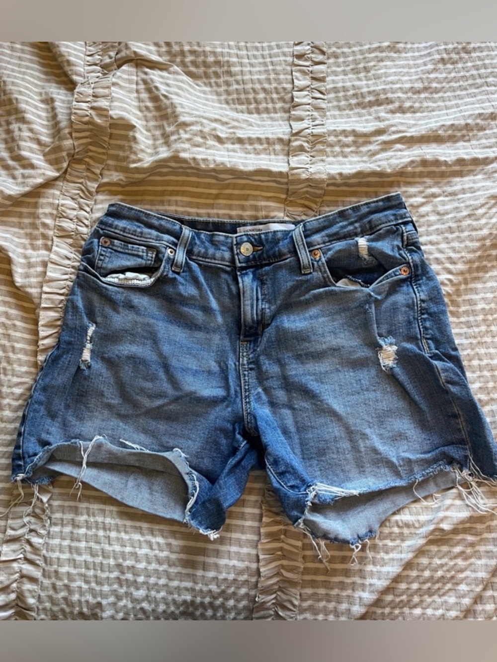 Signature by Levi Strauss Distressed Blue Denim Cutoff Shorts 8/29